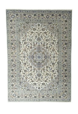 Full view of 2000s Kashan rug from Iran / Persia, 345 × 243 cm in Beige tones
