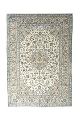 Full view of 2000s Kashan rug from Iran / Persia, 354 × 250 cm in Beige tones