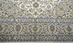 Full view of 2000s Kashan rug from Iran / Persia, 354 × 250 cm in Beige tones