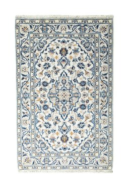 Full view of New Kashan rug from Iran / Persia, 154 × 100 cm in Beige tones