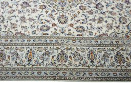 Full view of 2000s Kashan rug from Iran / Persia, 335 × 241 cm in Beige tones