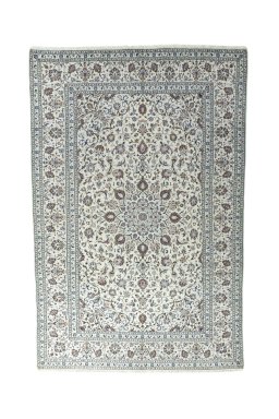 Full view of 2000s Kashan rug from Iran / Persia, 354 × 234 cm in Beige tones