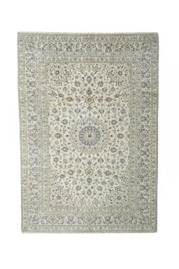 Full view of 2000s Kashan rug from Iran / Persia, 345 × 242 cm in Beige tones
