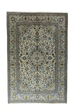 Full view of 2000s Kashan rug from Iran / Persia, 293 × 196 cm in Beige tones