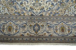 Full view of 2000s Kashan rug from Iran / Persia, 293 × 196 cm in Beige tones