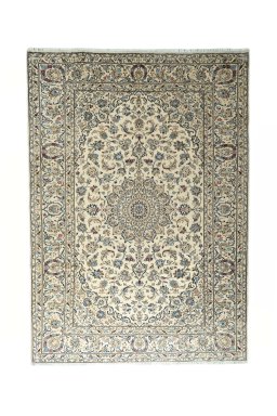 Full view of 2000s Kashan rug from Iran / Persia, 350 × 247 cm in Beige tones