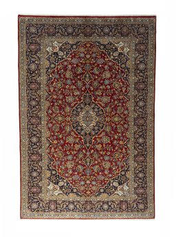 Full view of 2000s Kashan rug from Iran / Persia, 316 × 211 cm in Red tones
