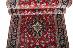 Full view of 2000s Kashan rug from Iran / Persia, 312 × 95 cm in Red tones