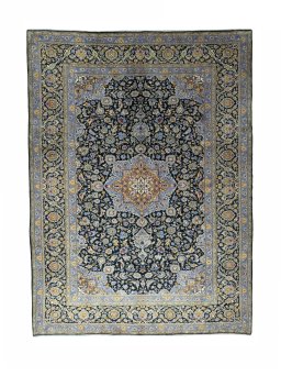 Full view of New Kashan rug from Iran / Persia, 352 × 260 cm in Blue tones