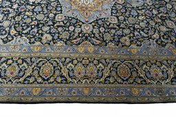 Full view of New Kashan rug from Iran / Persia, 352 × 260 cm in Blue tones