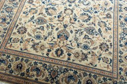 Close-up detail of 1970s Kashan rug from Iran / Persia showing Wool weave