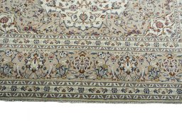 Full view of 2000s Kashan rug from Iran / Persia, 350 × 243 cm in Beige tones