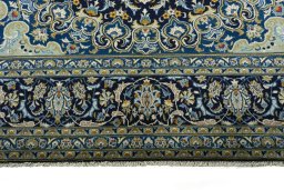 Full view of 2000s Kashan rug from Iran / Persia, 403 × 289 cm in Blue tones