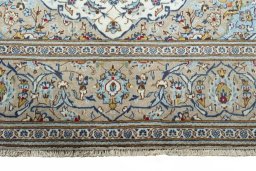 Full view of 2000s Kashan rug from Iran / Persia, 300 × 196 cm in Beige tones