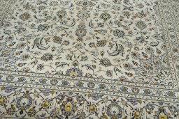 Close-up detail of 2000s Kashan rug from Iran / Persia showing Wool weave