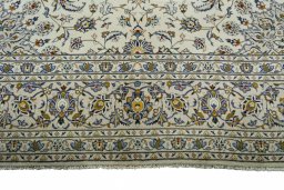 Full view of 2000s Kashan rug from Iran / Persia, 390 × 290 cm in Beige tones