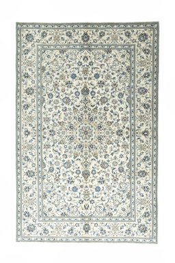 Full view of 2000s Kashan rug from Iran / Persia, 297 × 193 cm in Beige tones