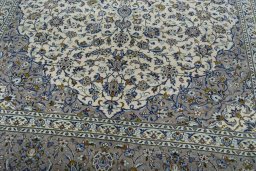 Close-up detail of 2000s Kashan rug from Iran / Persia showing Wool weave