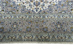 Full view of 2000s Kashan rug from Iran / Persia, 385 × 283 cm in Beige tones