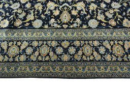 Full view of 2000s Kashan rug from Iran / Persia, 395 × 310 cm in Blue tones