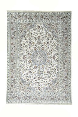 Full view of 2000s Kashan rug from Iran / Persia, 350 × 245 cm in Beige tones