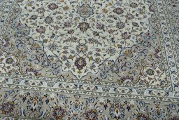 Close-up detail of 2000s Kashan rug from Iran / Persia showing Wool weave