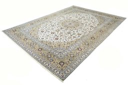 Corner detail of 2000s Kashan rug showing border pattern and Wool pile