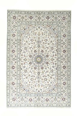 Full view of 2000s Kashan rug from Iran / Persia, 300 × 203 cm in Beige tones