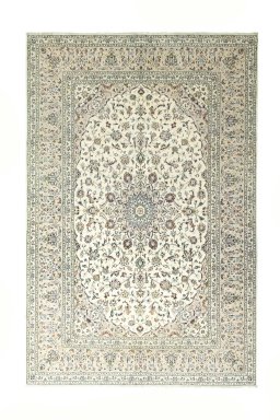 Full view of New Kashan rug from Iran / Persia, 305 × 200 cm in Beige tones