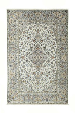 Full view of 2000s Kashan rug from Iran / Persia, 305 × 197 cm in Beige tones