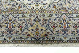 Full view of 2000s Kashan rug from Iran / Persia, 305 × 197 cm in Beige tones