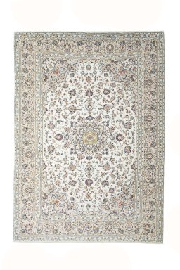Full view of 2000s Kashan rug from Iran / Persia, 345 × 250 cm in Beige tones