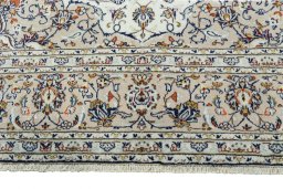 Full view of 2000s Kashan rug from Iran / Persia, 345 × 250 cm in Beige tones