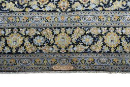 Full view of 2000s Kashan rug from Iran / Persia, 390 × 312 cm in Blue tones