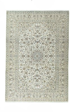 Full view of 2000s Kashan rug from Iran / Persia, 345 × 242 cm in Beige tones