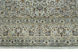 Full view of 2000s Kashan rug from Iran / Persia, 345 × 242 cm in Beige tones