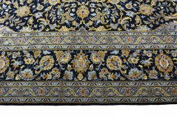 Full view of 2000s Kashan rug from Iran / Persia, 418 × 305 cm in Blue tones