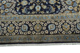 Full view of 2000s Kashan rug from Iran / Persia, 420 × 307 cm in Blue tones