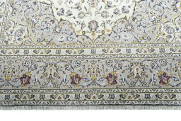 Full view of 2000s Kashan rug from Iran / Persia, 365 × 240 cm in Beige tones
