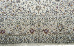 Full view of 2000s Kashan rug from Iran / Persia, 402 × 300 cm in Beige tones