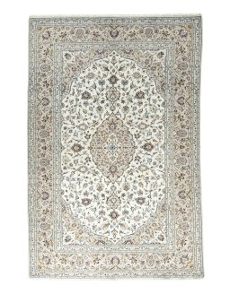 Full view of 2000s Kashan rug from Iran / Persia, 300 × 200 cm in Beige tones