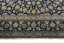 Full view of 2000s Kashan rug from Iran / Persia, 408 × 305 cm in Blue tones