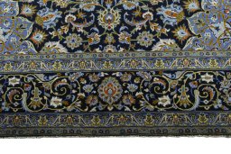 Full view of New Kashan rug from Iran / Persia, 437 × 307 cm in Blue tones