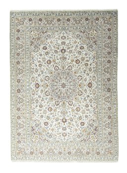 Full view of 2000s Kashan rug from Iran / Persia, 345 × 247 cm in Beige tones