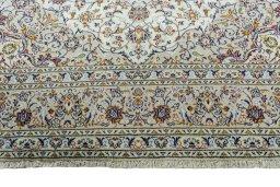 Full view of 2000s Kashan rug from Iran / Persia, 345 × 247 cm in Beige tones