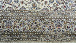 Full view of New Kashan rug from Iran / Persia, 395 × 295 cm in Beige tones