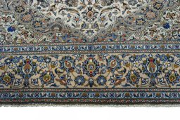 Full view of 2000s Kashan rug from Iran / Persia, 295 × 205 cm in Beige tones