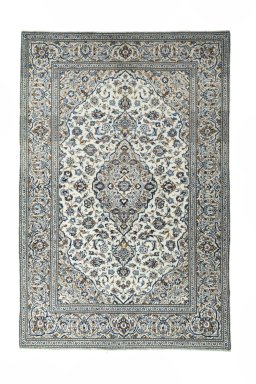 Full view of 2000s Kashan rug from Iran / Persia, 290 × 195 cm in Beige tones