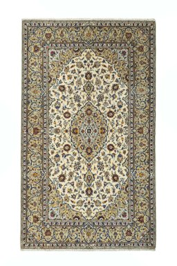 Full view of 2000s Kashan rug from Iran / Persia, 248 × 148 cm in Beige tones