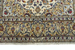 Full view of 2000s Kashan rug from Iran / Persia, 248 × 148 cm in Beige tones